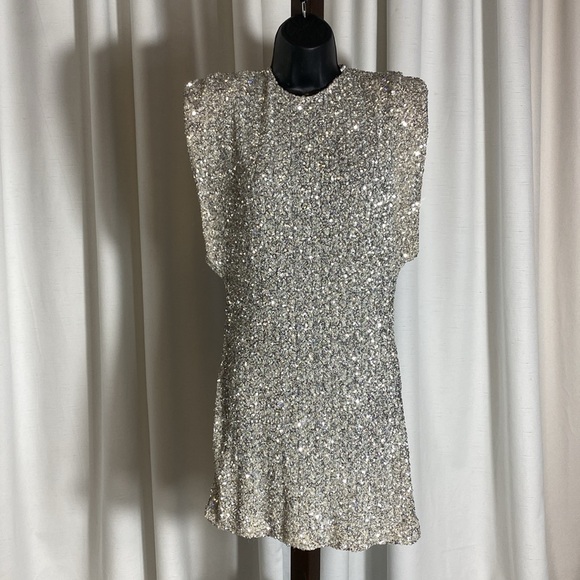 Zara ZW Collection Sequinned Dress Shoulder Pads Silver Size L - Picture 7 of 17